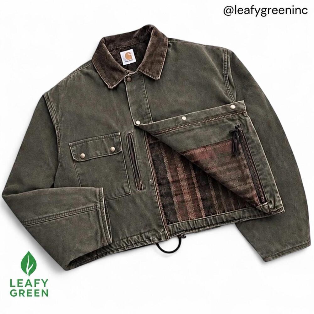 Carhartt Detroit MOS Green Crop Boxy Trucker Jacket Duck Canvas us sz L Pearl